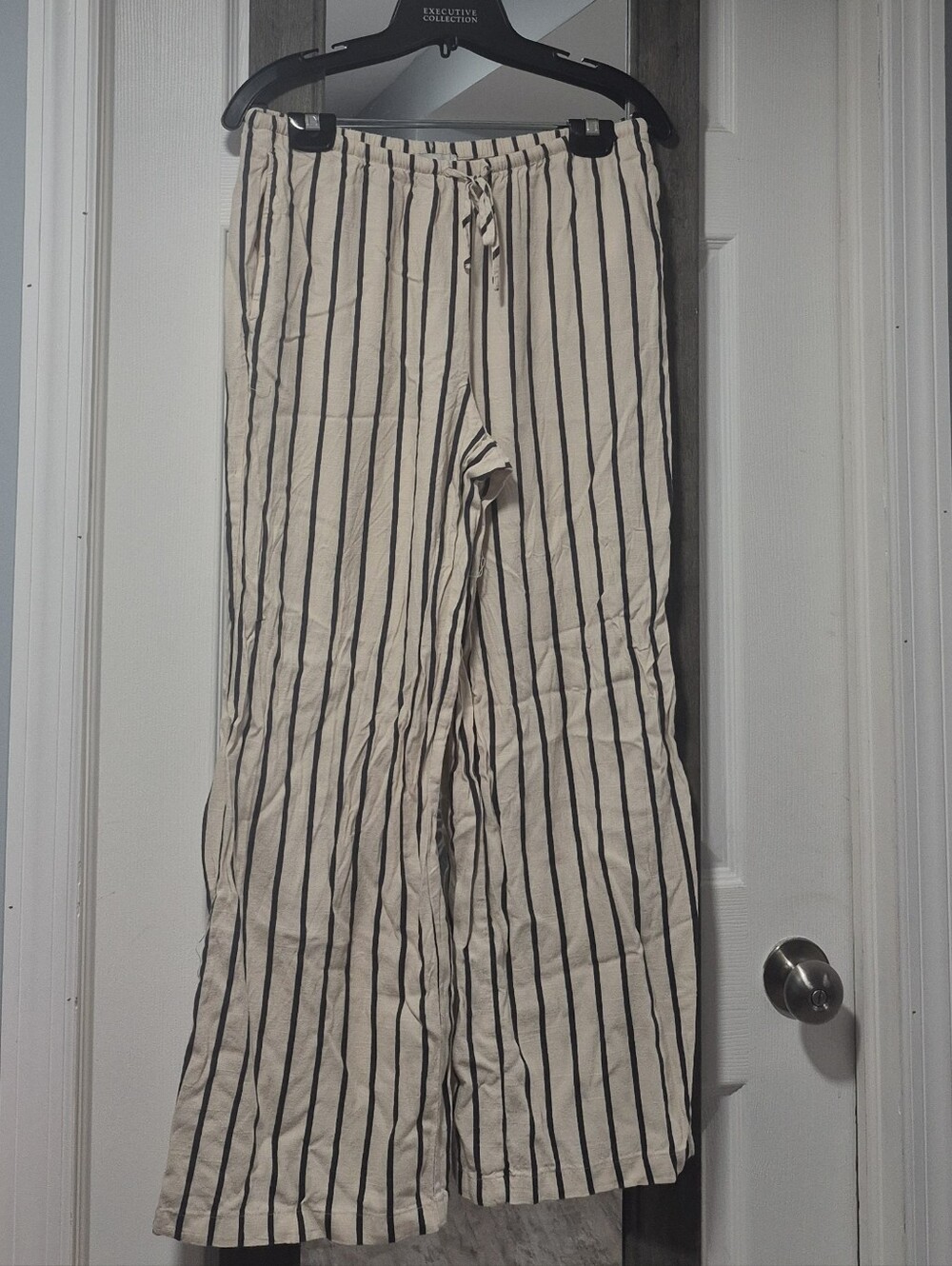 Sincerely Jules Beige and Black Vertical Stripe Drawstring Pants